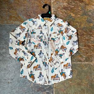 Wrangler Girls Horse & Cowgirl Pearl Snap Shirt - size small